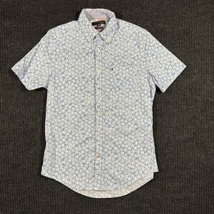 Tommy Hilfiger Shirt XS Blue White Button Up Floral Short Sleeve Men's